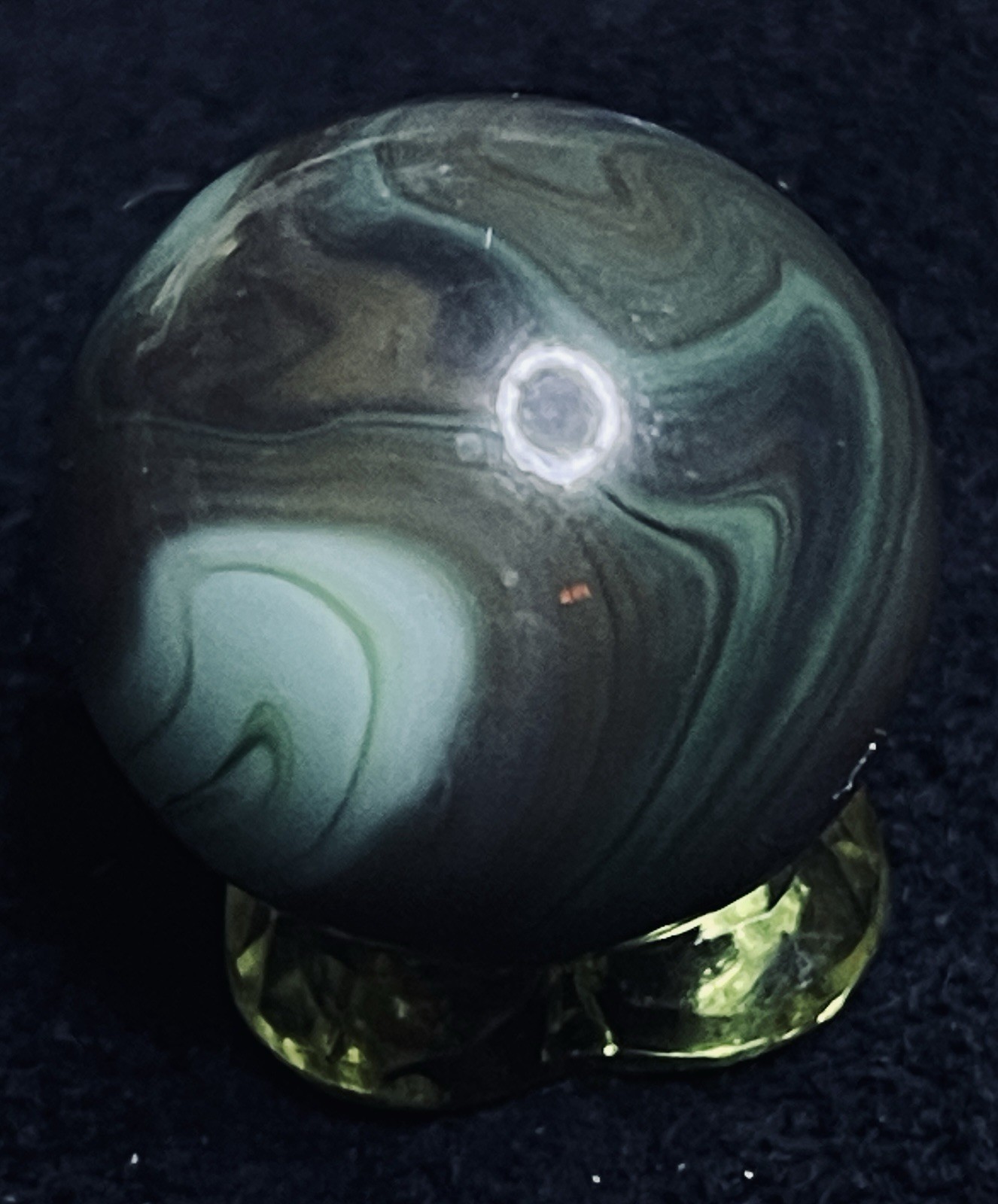 Master Marble Vintage .885” HTF Swirl Shooter. Earthy Greens, Browns & Purple.