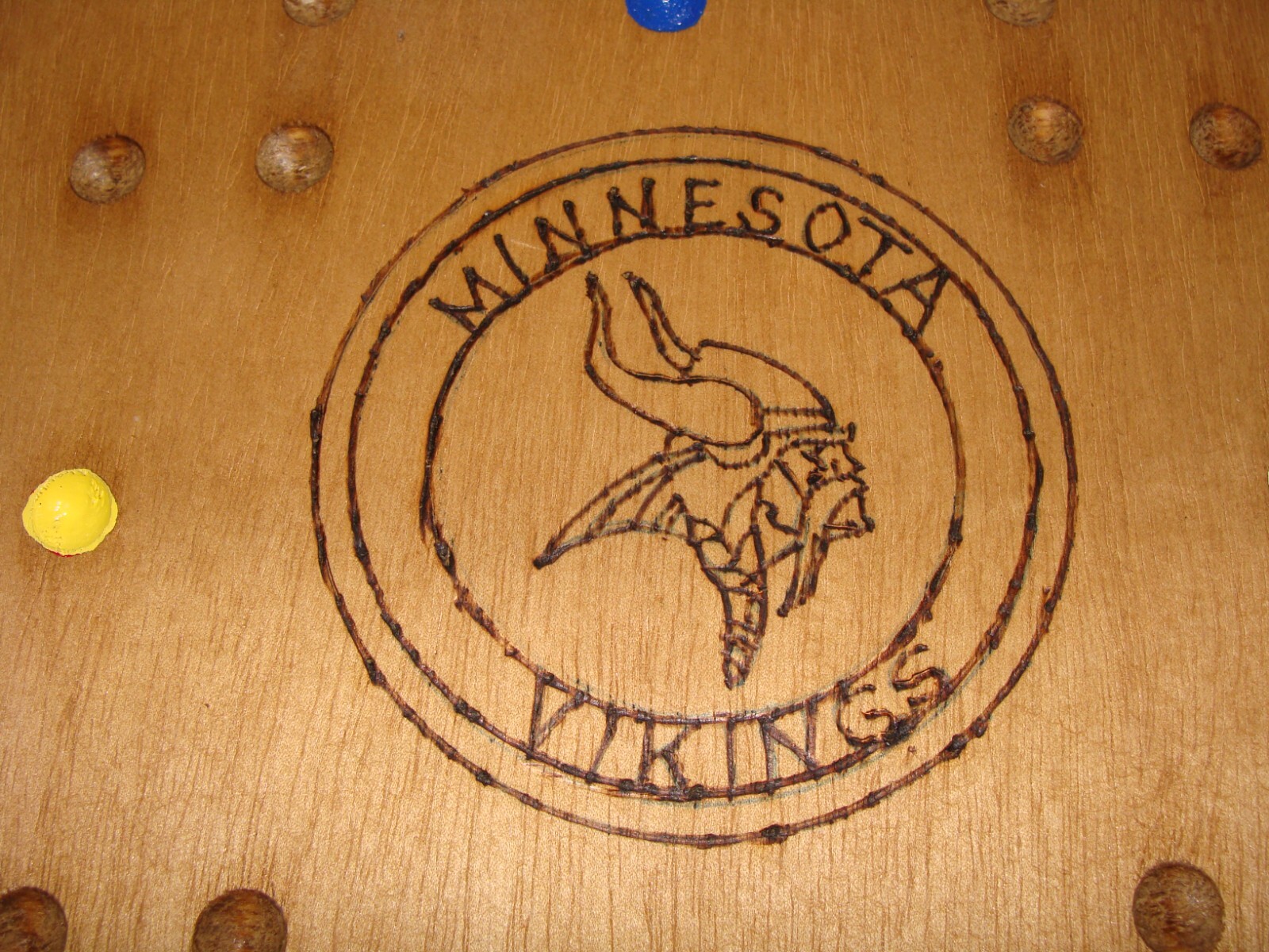 Minnesota Vikings Wood Marble Board Game 2 to 4 player. Wood Burn Logo