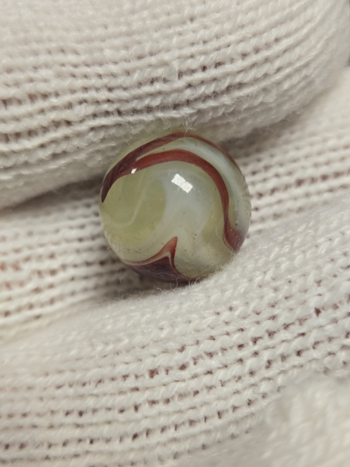 Nice Old Vintage Akro Agate Lemonade Oxblood Marble Fluorescent Glow Glass