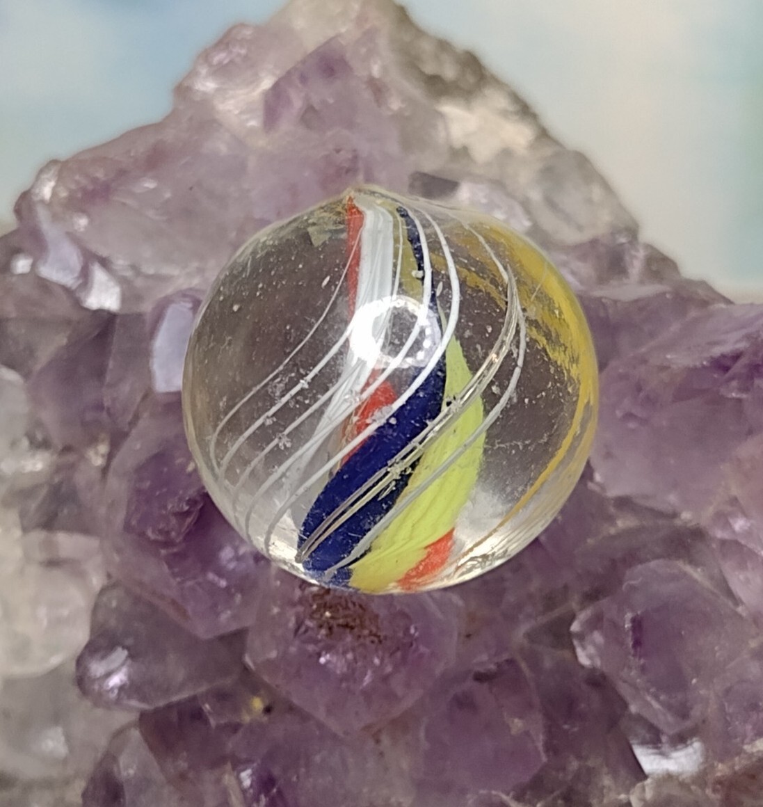 RARE ✨Red – Double Ribbon Core Swirl Glass Handmade .63″ VINTAGE German Marbles