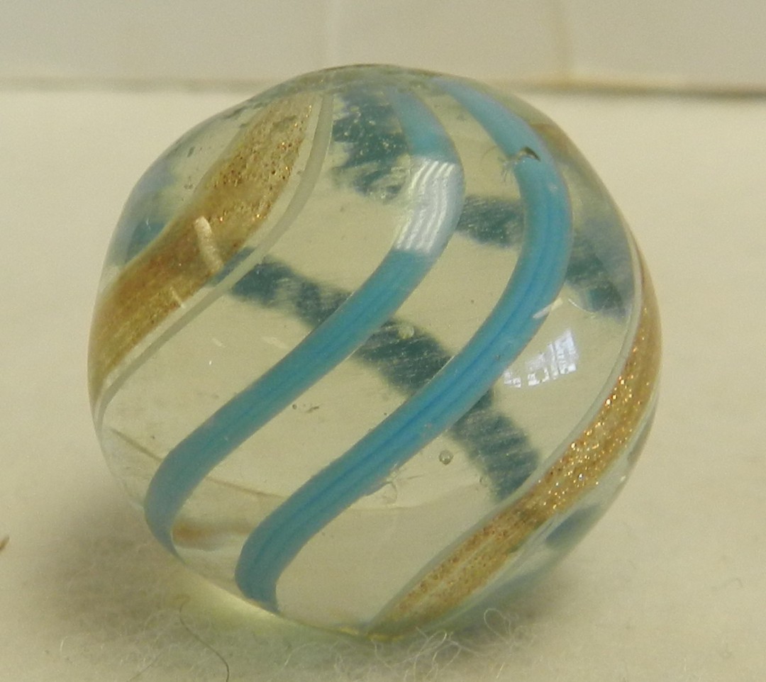 #20613m Large .91 Inches Vintage German Handmade Clear Glass Banded Lutz Marble
