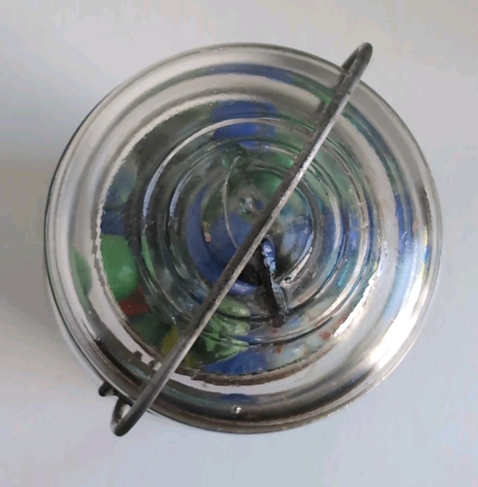 Vintage Marble Lot w Glass Jar Mixed Swirls Glow Ribbon Shooter Marbles +Bonus