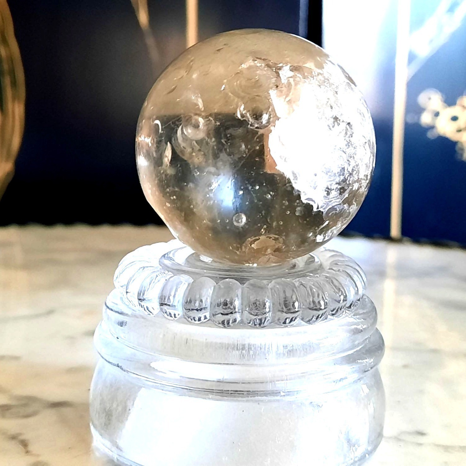 Antique 19th Century Toy Marble Sulfide Clear Marble with Dog Unpolished