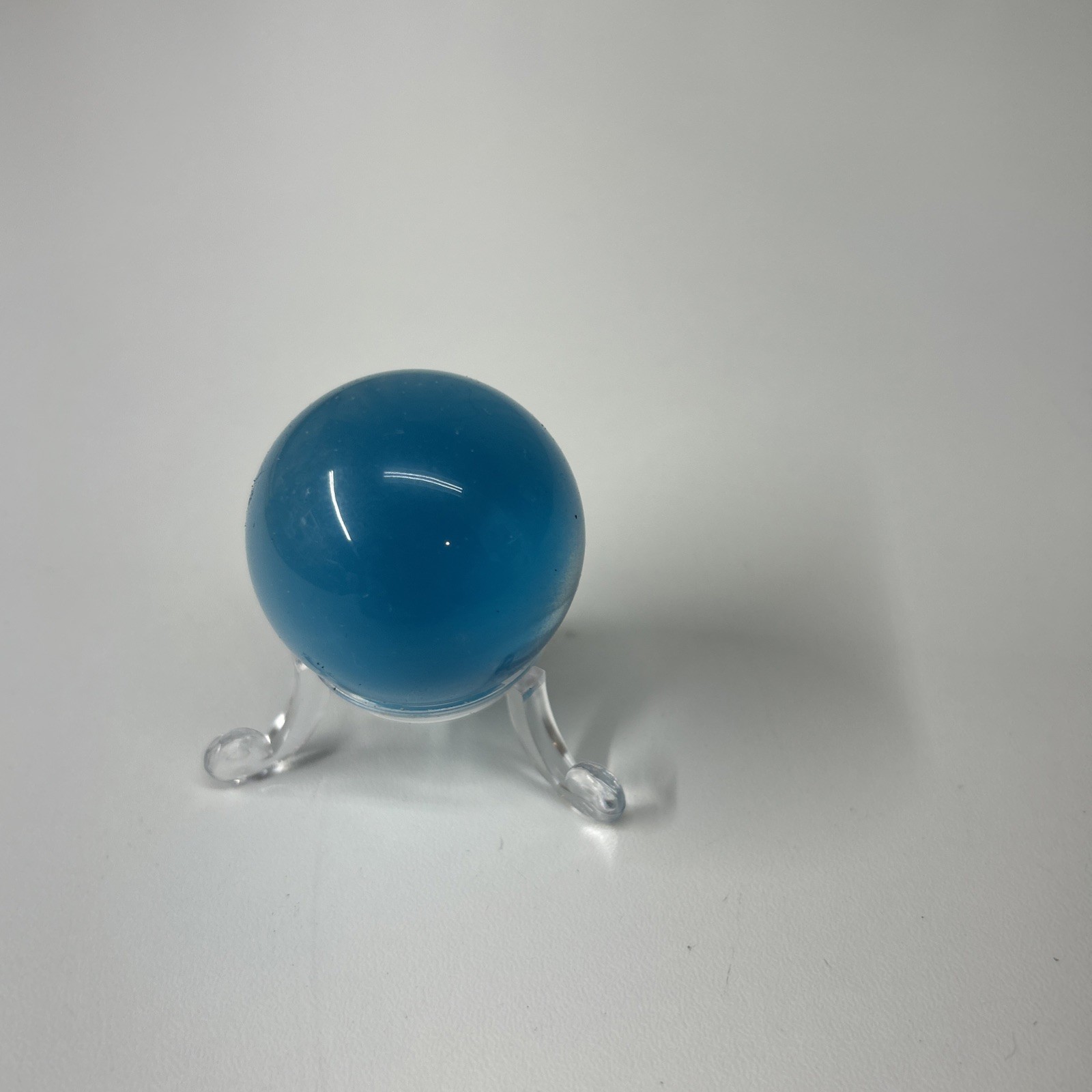 LARGE 1.5″ AQUA BLUE FIBER OPTIC CONTEMPORARY MARBLE SPHERE W/STAND MINT!