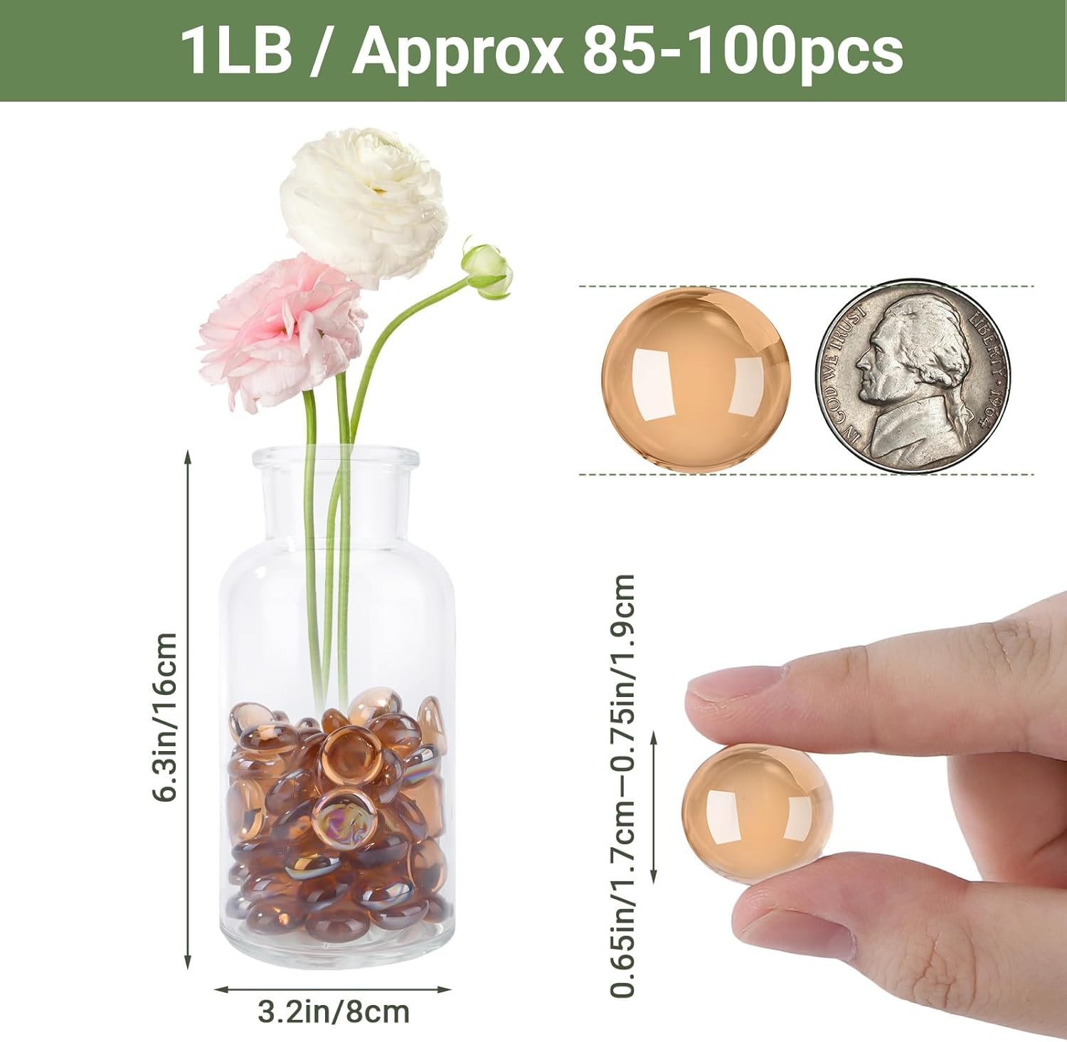 1LB Flat Glass Marbles, Brown Decorative Marbles for Vase Filler, Glass Beads St