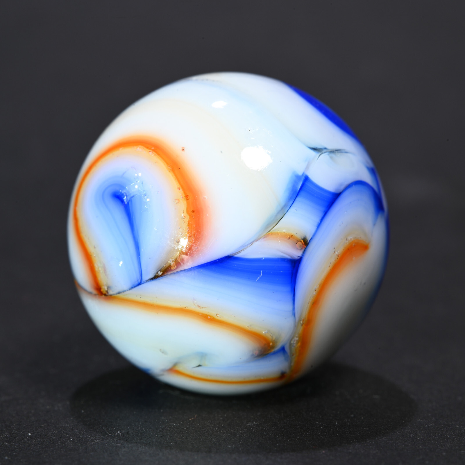Large Veiligglas Opaque Vintage Marble Abstract Orange Blue 1950’s 23.2mm 29/32