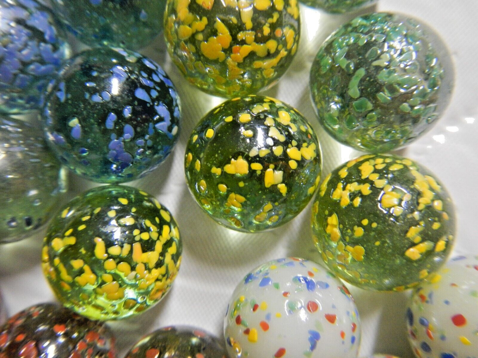 Vintage Lot of Glass Marbles Confetti Speckled Divot 35 Total, 1 Large Shooter