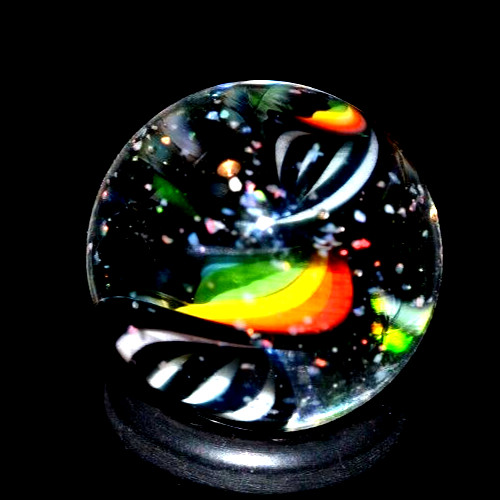 BRIAN TRILLAS GLASS MARBLE/.725″CRUSHED OPAL, GREEN BLACKLIGHT RAINBOW CORKSCREW