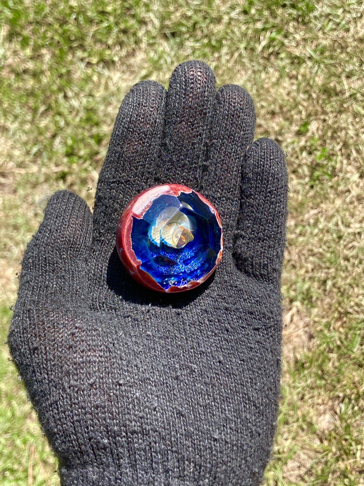 Glass Boro Marble 41mm W/ Opal Stone Hand Made Art Faceted ￼space Sculpture