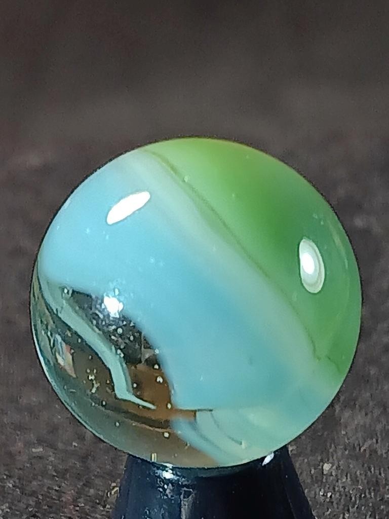 5/8″ Vitro Willow Green Robin’s Egg Patch Ribbon Wispy White NM Marble A978