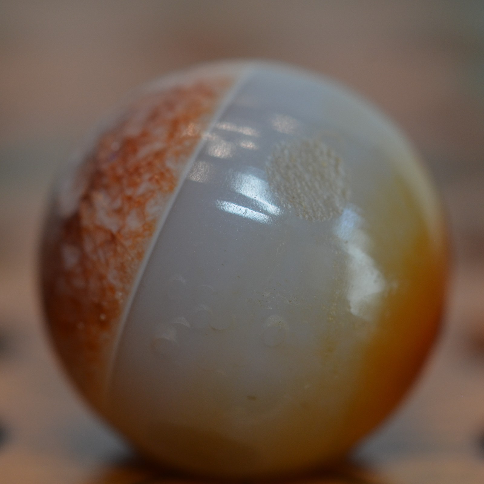 Handmade Bullseye Faceted Agate Marble, 0.83 in, NM+, Germany, 1860-1920, S1565