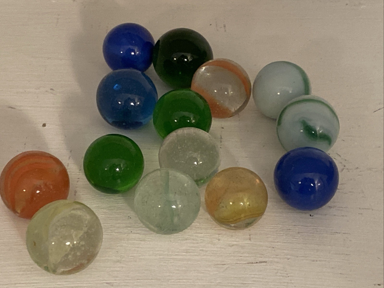 Vintage Glass Marble Lot of 14 various sizes & patterns – Swirls & Solids 1970s