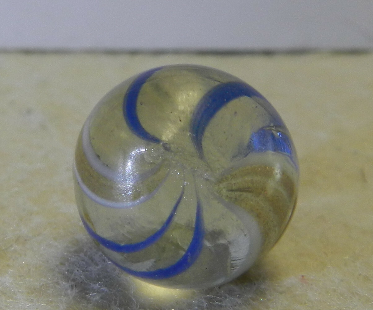 #13835m Vintage German Handmade Clear Glass Banded Lutz Marble .61 Inches
