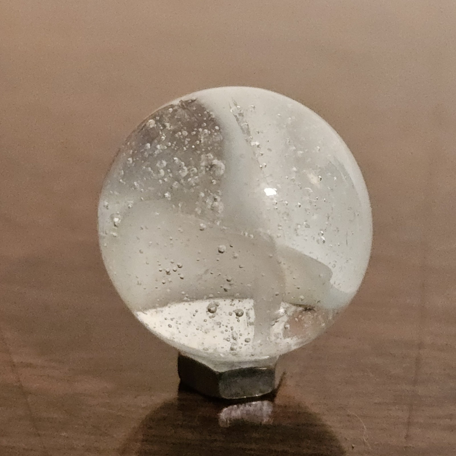 C E Bogard White 4-Lobe Floppy Cats Eye Clear Glass .875 Shooter Marble