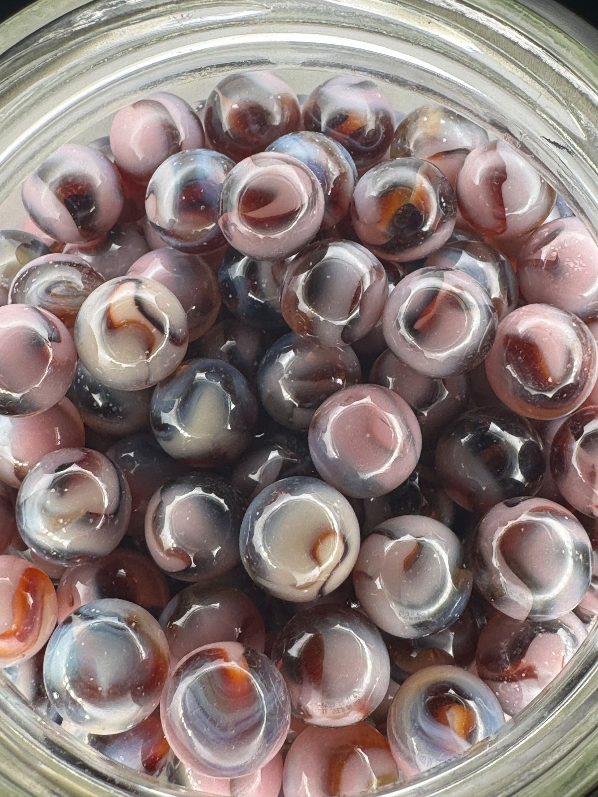 10x 5/8″ Jabo Classics Marbles Lot Pink, Blue, White Fenton UV Reactive