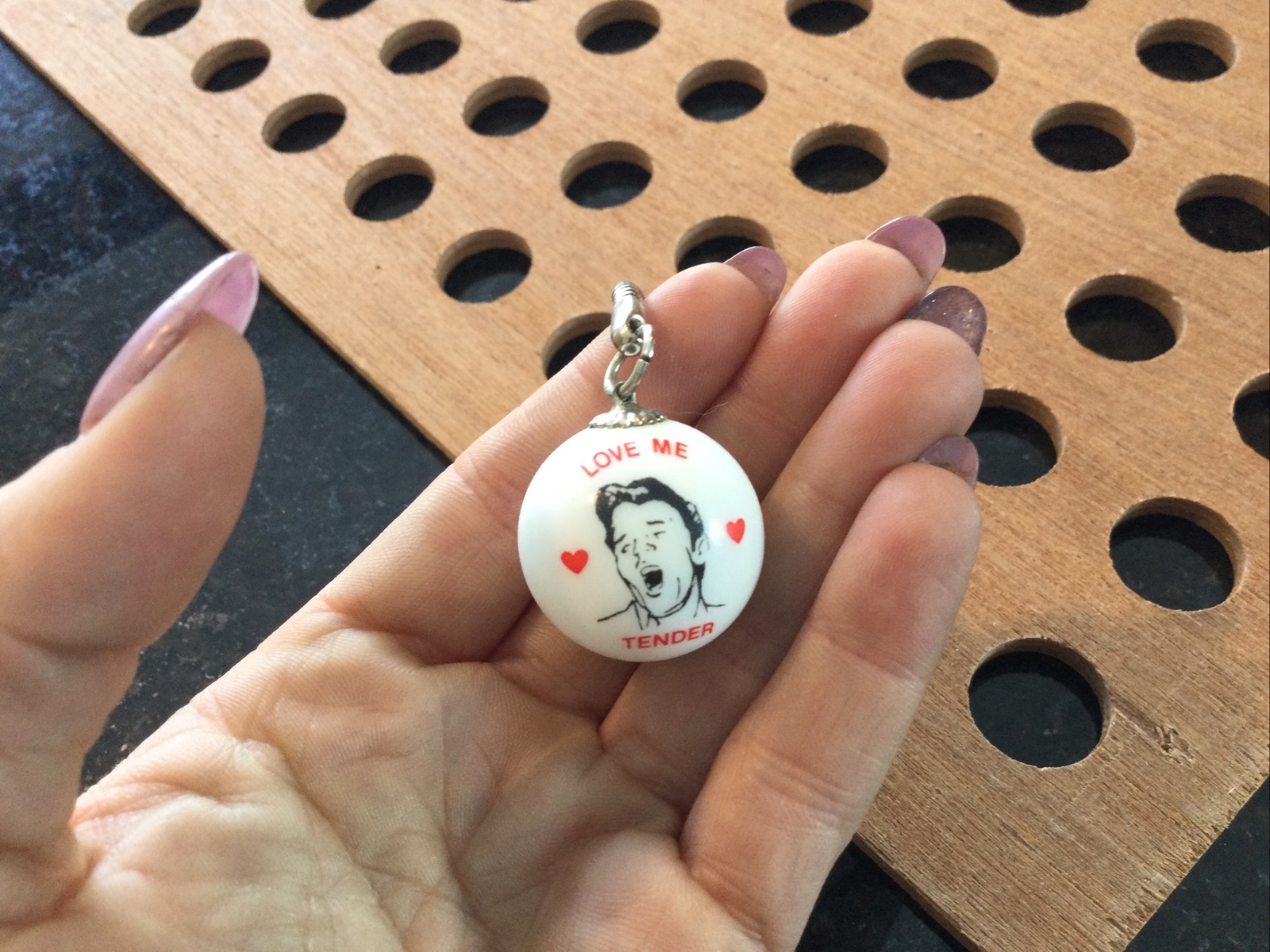 Vintage |”Love Me Tender” Elvis Presley Key Chain | White & Red | Marble | 1990s