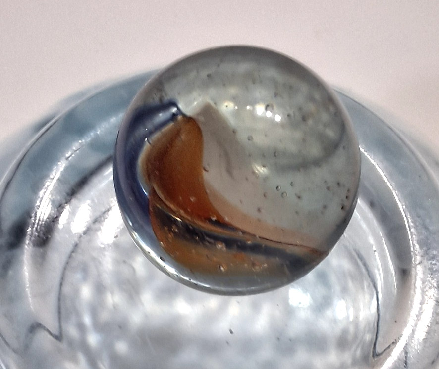 Vtg 6 Vane Tri Color Red White Blue Hybrid Cat’s Eye Marbles 11 ct. UV Reactive