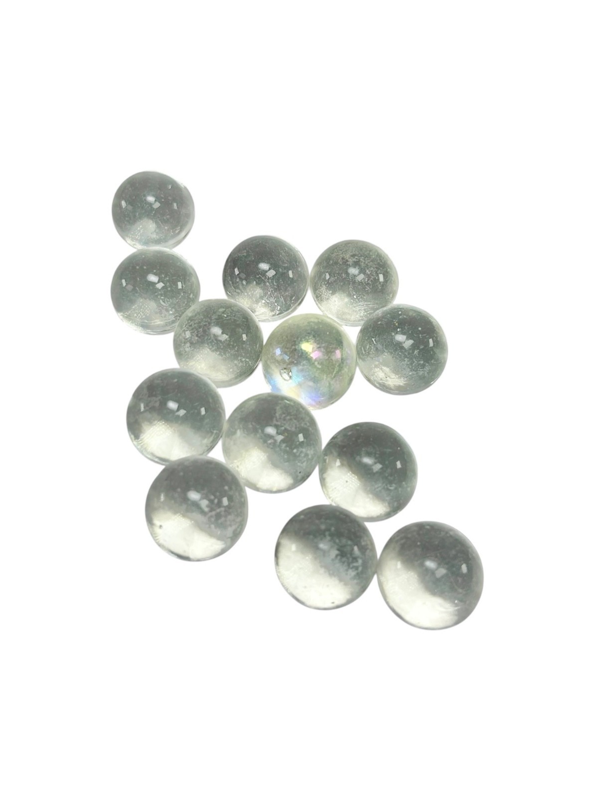 Vintage Player Marbles .59in Lot of 13 Clear Iridescent Transparent Collectible