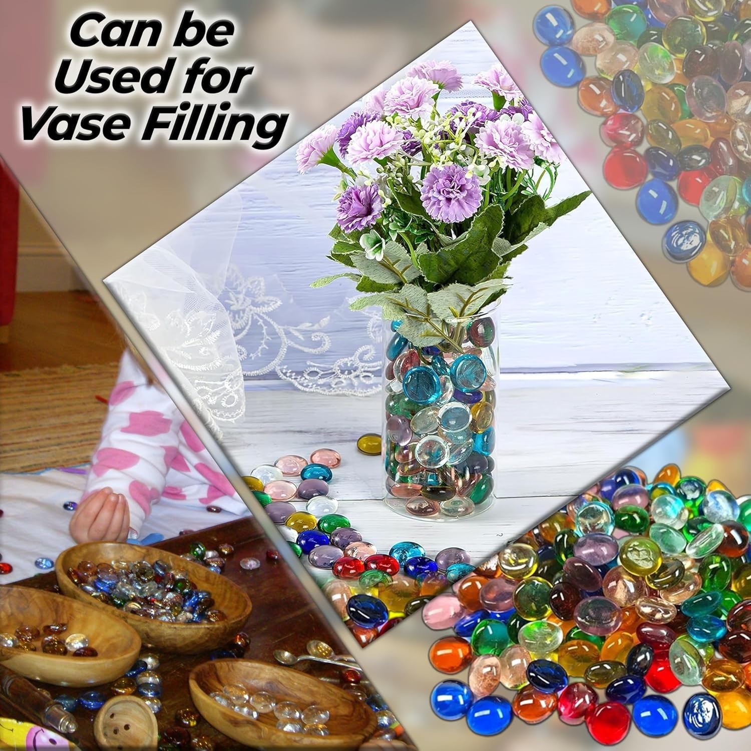 Sparkling Glass Beads 2LB Bag – Vase Filler & Mancala Stones