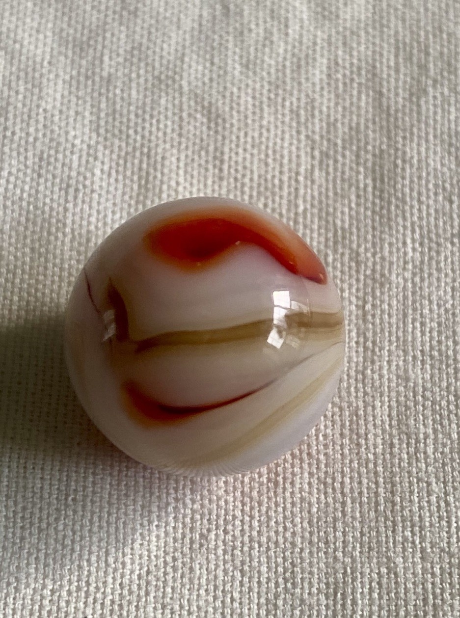 Pair Of Vtg Alley Agate Red & Yellow Swirl Marbles 1/2” & 9/16” (zzd7)