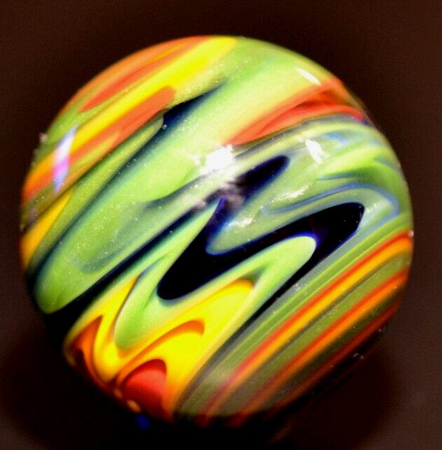 JAY SLACK GLAS MARBLE/1.510″-LUCKY STRIPE WIG-WAG SPLENDOR-AVOCADO,ORANGE, LIME+