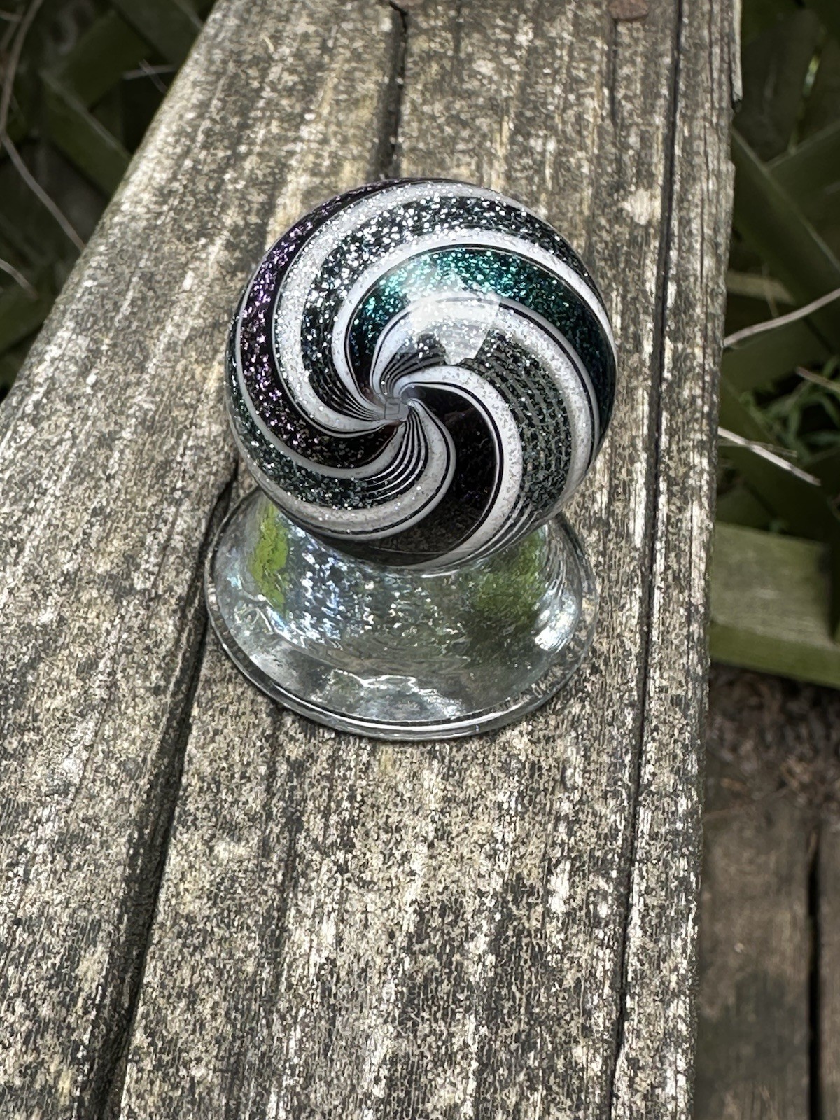 Hot House Glass Dichroic Artist Marble handmade signed 2013 1 7/16″