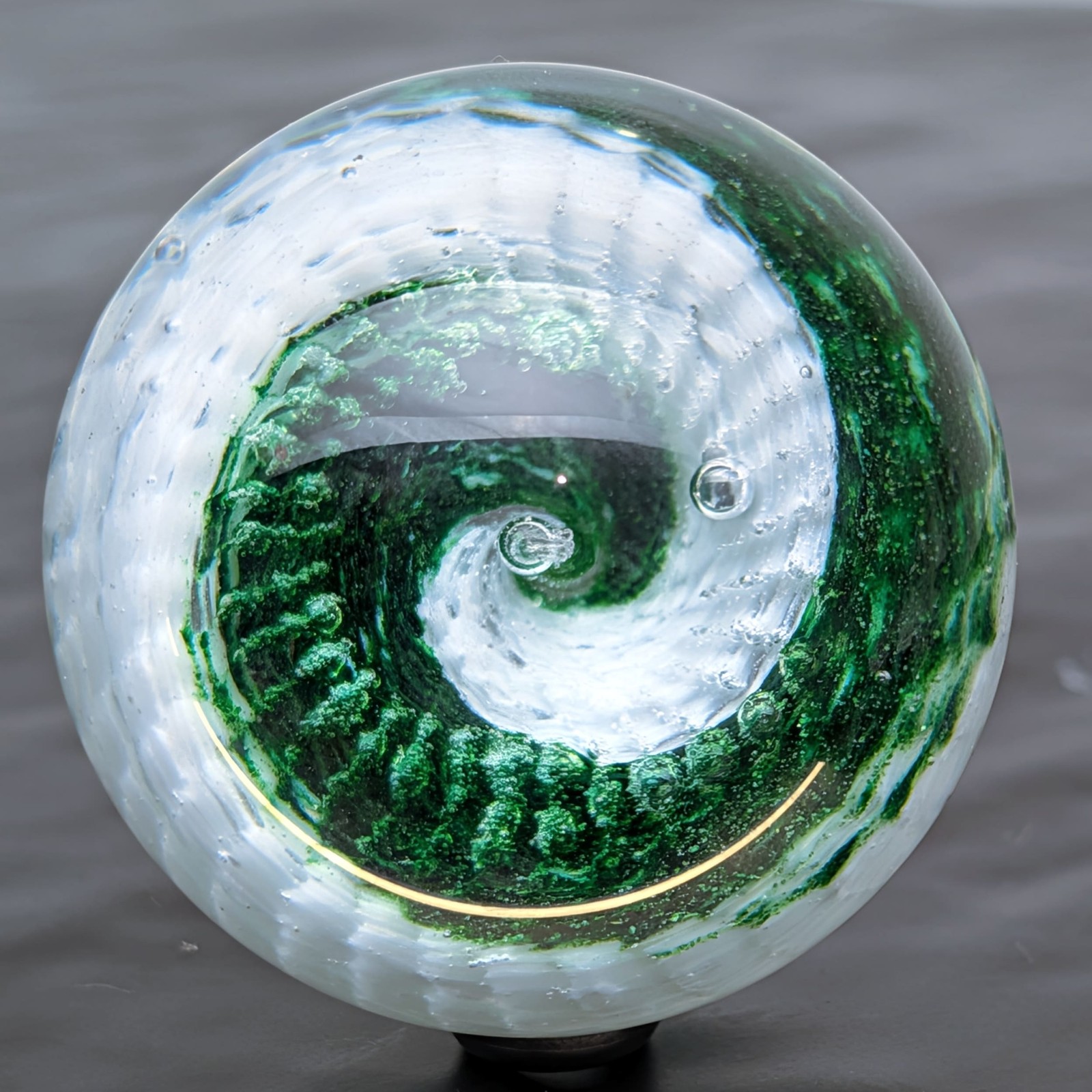 Sammy Hogue Signed SLH With Green And White Swirl & Clear Base Marble 1.83 Inch