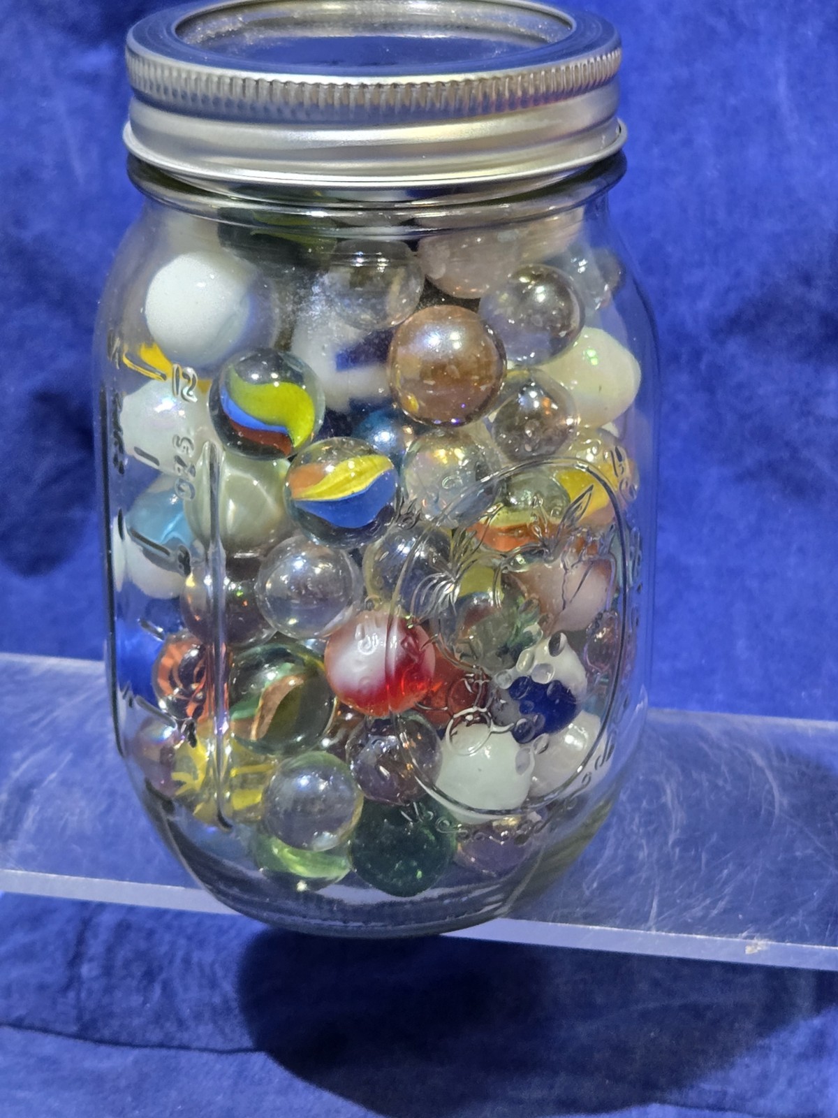 HUGE Lot 118 VINTAGE Marbles Mixed Sizes, Large 35mm + Ball Mason Jar