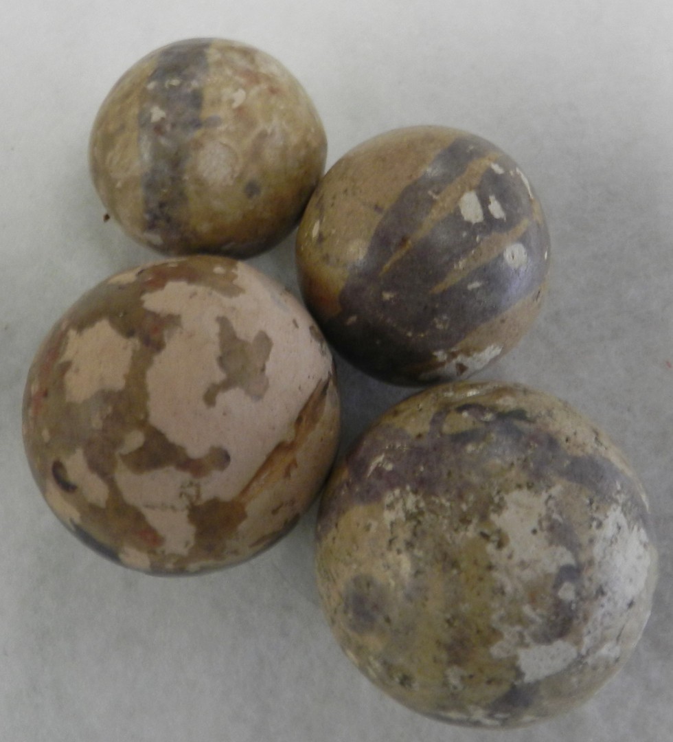 #20779m Vintage Group of 4 Played Ohio Made Rolled Commie Marbles Clay
