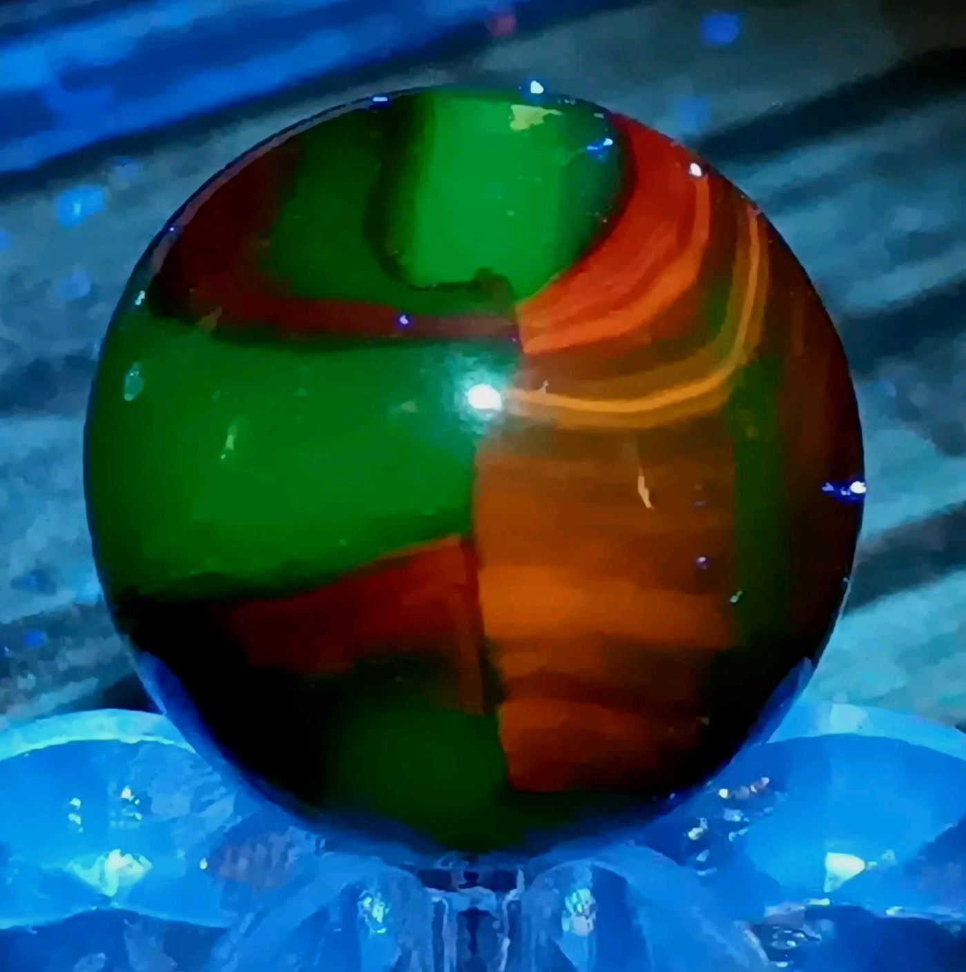 HTF “HOLLY BERRY” Peltier Glass Rainbo Marble. . .60″ Mint(-) Uv Active.