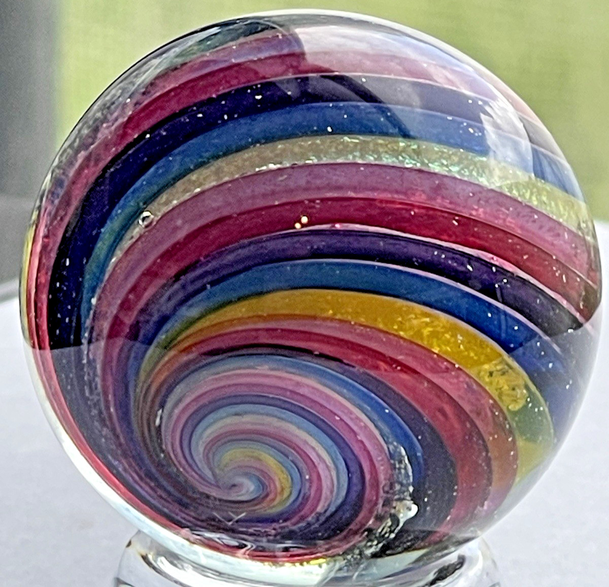 2016 EDDIE SEESE MARBLE HANDMADE SIGNED GLASS ART 1.47″ DICHROIC SWIRLS BEAUTFUL