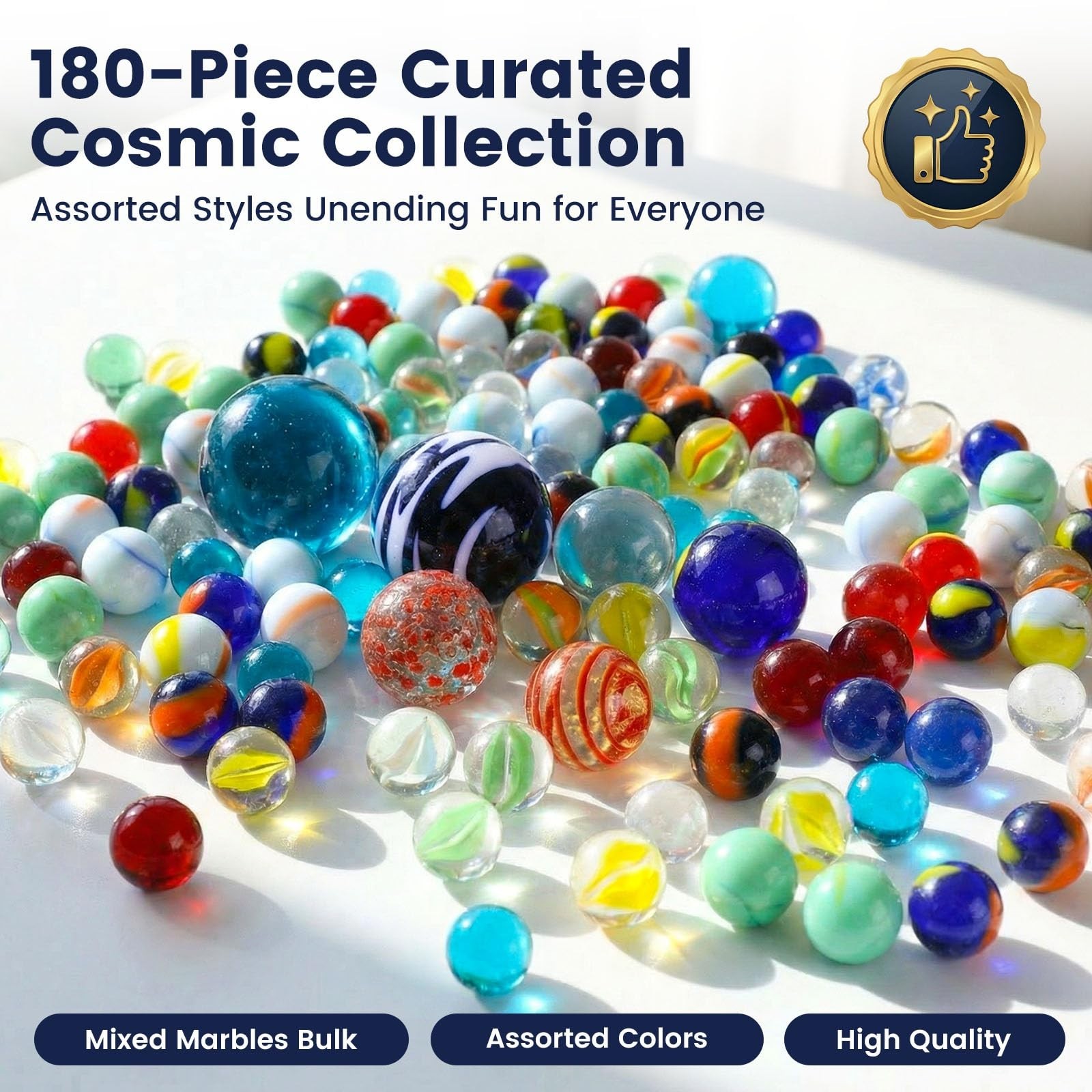 180PCS Assorted Glass Marbles Set for Kids – Bulk Marbles for Games, Decor & Gif