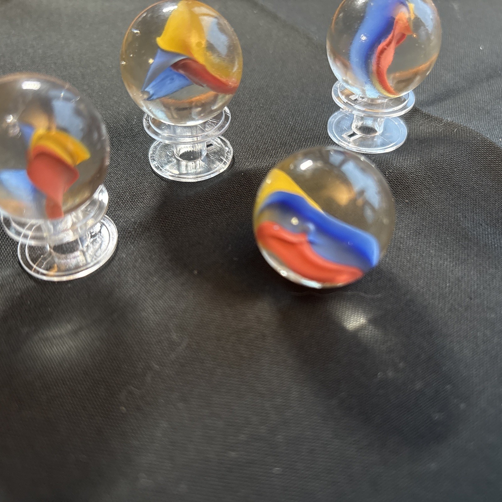 VTG 4 Large 1 ” Cats Eye Shooter Marble Aqua With Red Yellow Blue Tri Color