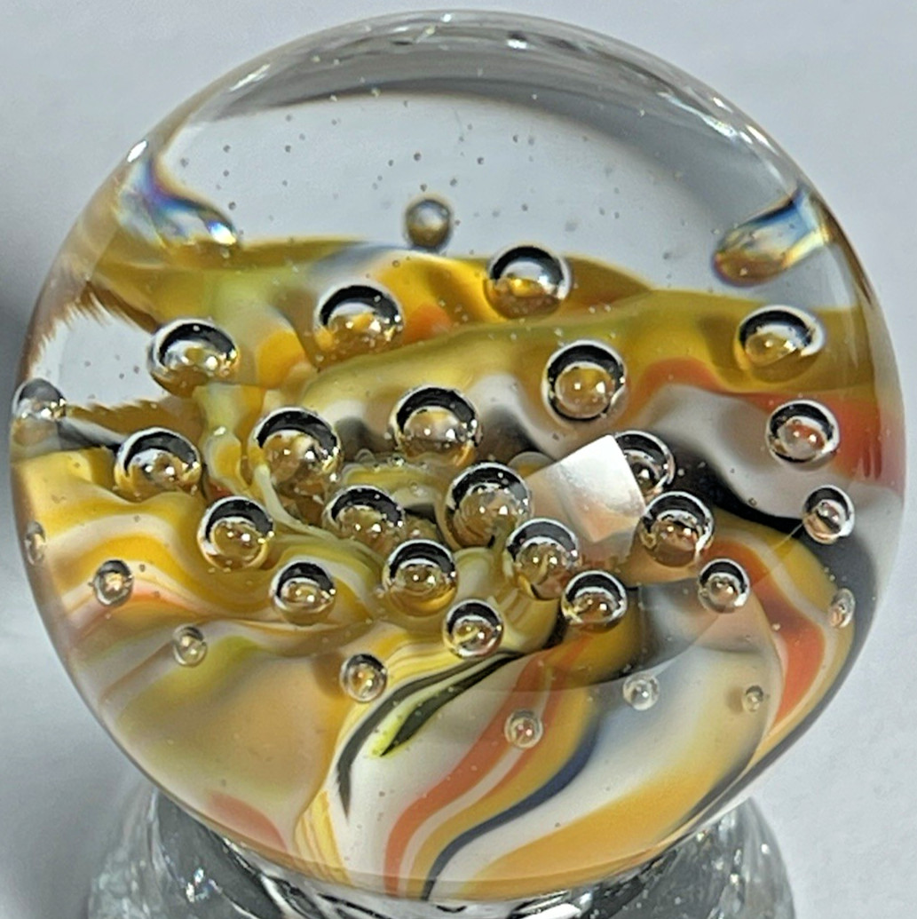 2015 RICK DAVIS MARBLE SIGNED HANDMADE GLASS ART 1.53″ SUNRISE UNDER BUBBLES