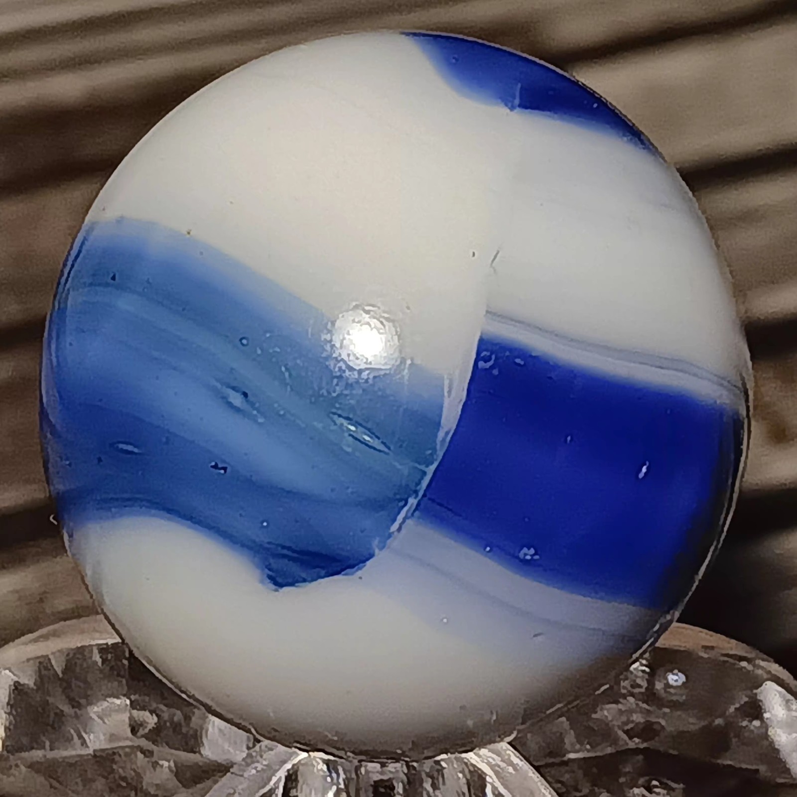 Marble King Hybrid Rainbow Marble. .3/4″ Mint. Blue W- Green Tracer