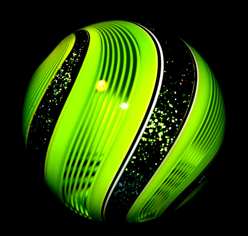 HOT HOUSE GLASS MARBLE/1.734″-LIME DICHROIC BANDED FINE LINER #315-FAST SHIP
