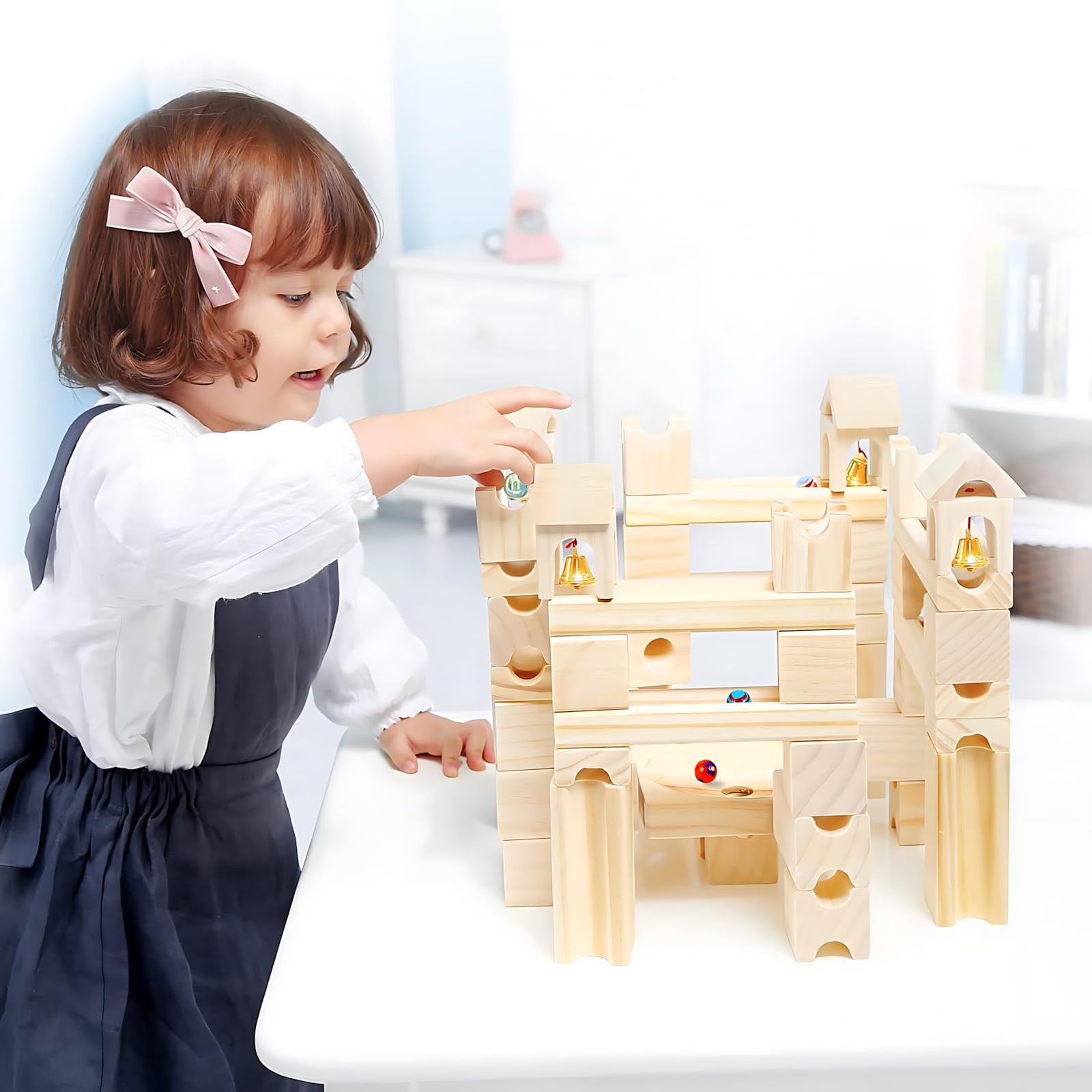 Wooden Marble Run for Kids Ages 4-8 – 80 Pieces Rush 80 Pieces, 80 Pcs