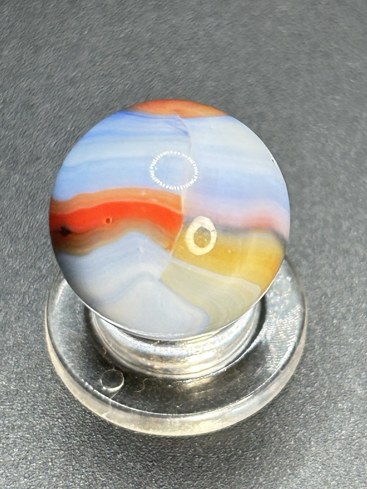 Vintage Marble King Blended St. Mary’s Robin Egg Marble w/Pink 0.629”