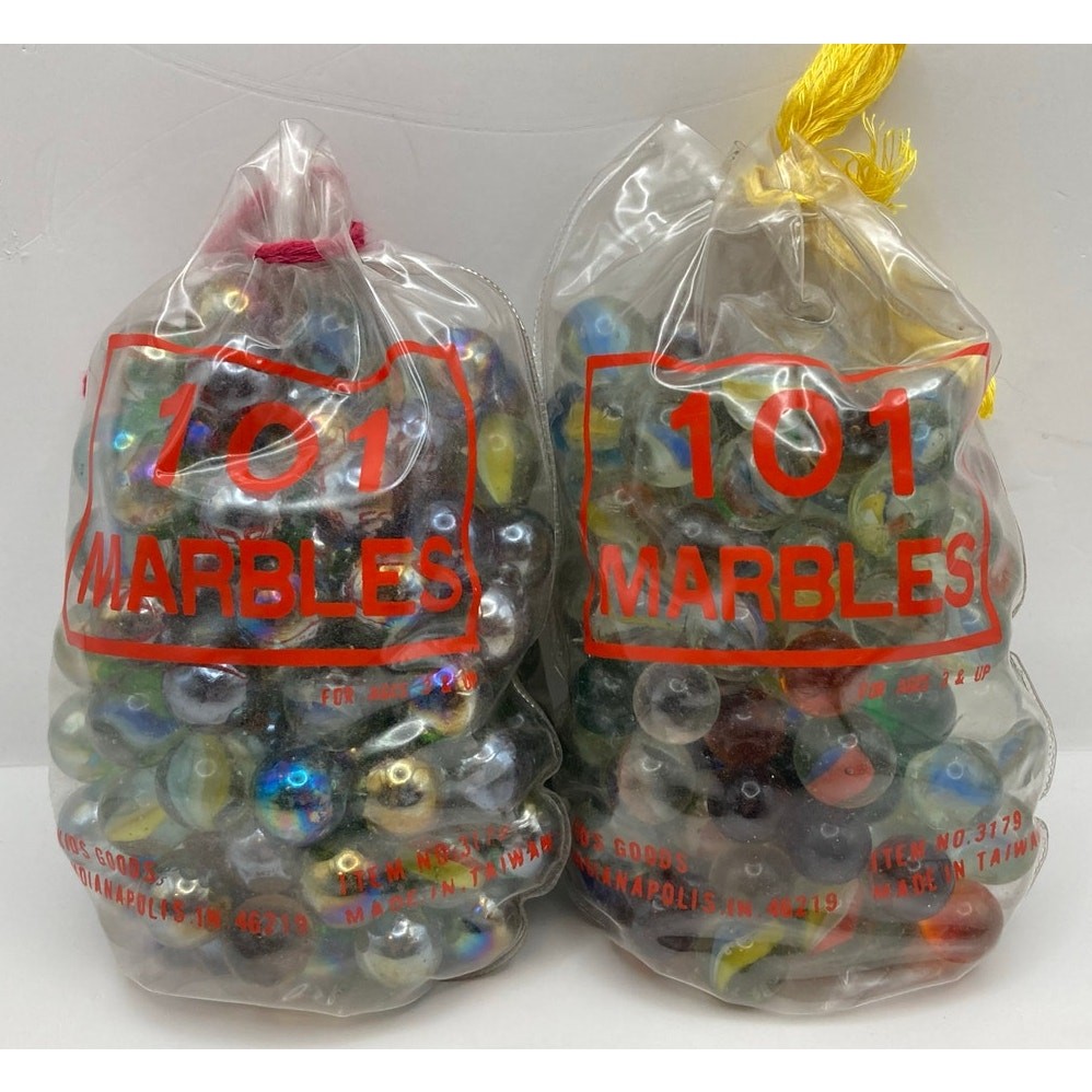 Vintage Bags of Marbles-Lot of 2 Draw String Pouches Kids Goods – Not Counted