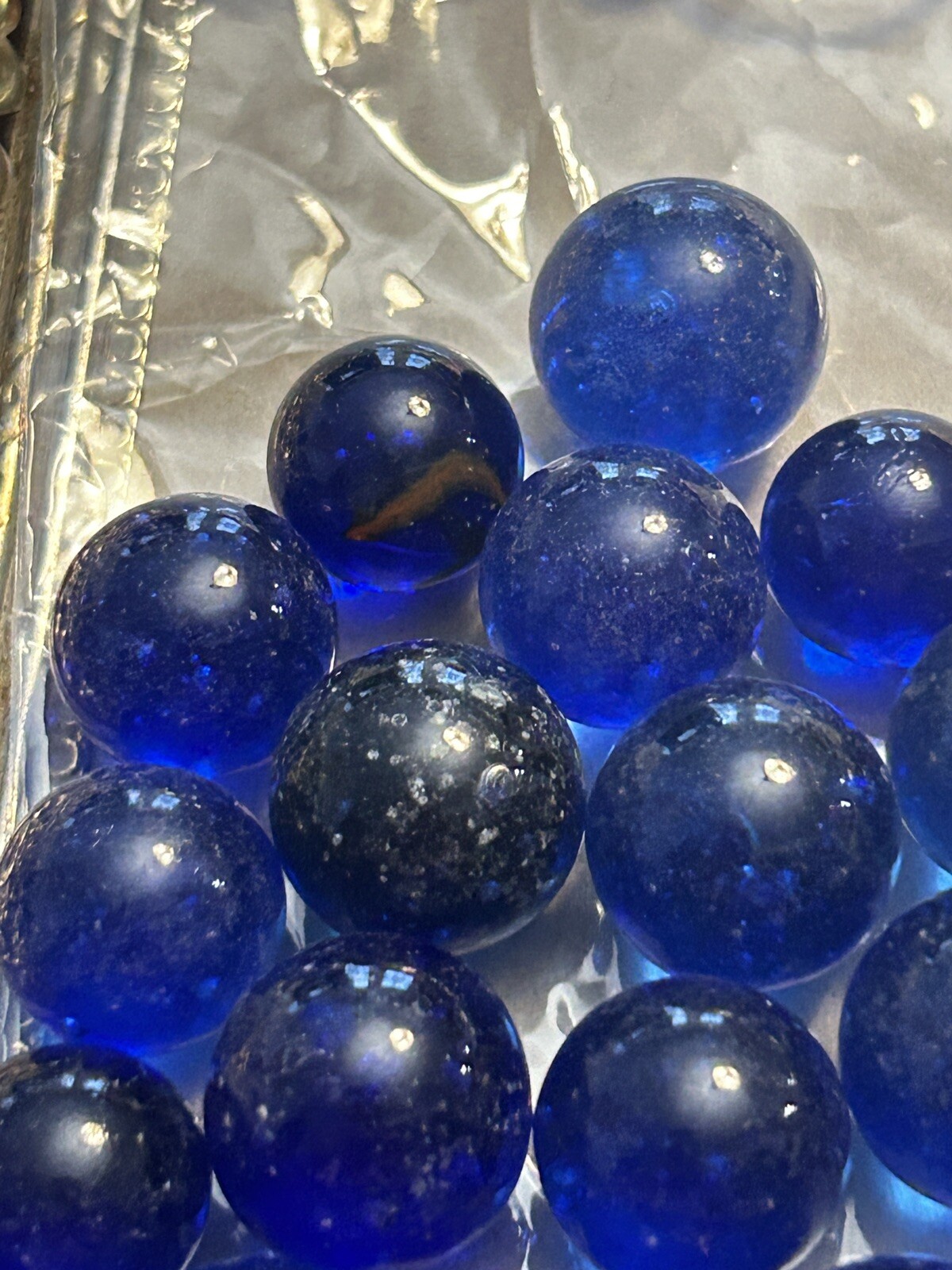 Vintage Marbles Lot Of 25 Dark Blue Glass Lot 385