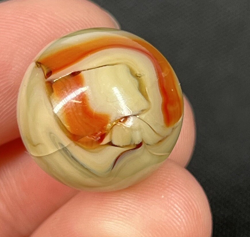 Vintage Agate Christensen Peltier Art Glass Swirl Marble .6” Swampy Orange