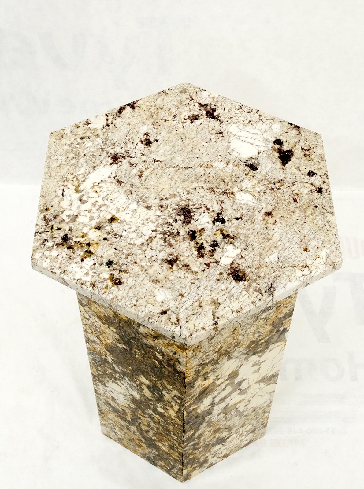 Large Polished Marble Stone Hexagon Shape 38″ Tall Pedestal MINT!
