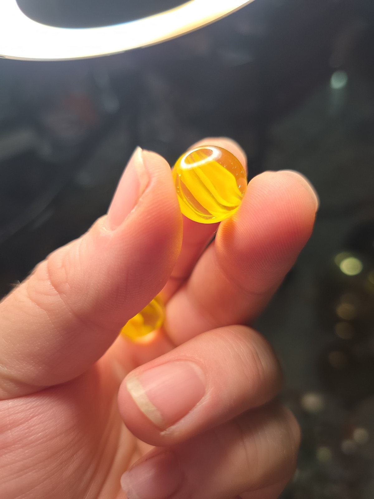 Vitro .6″ Agate Glass Yellow Cats Eye Marbles Lot Of 2 Antique Cadmium Glow