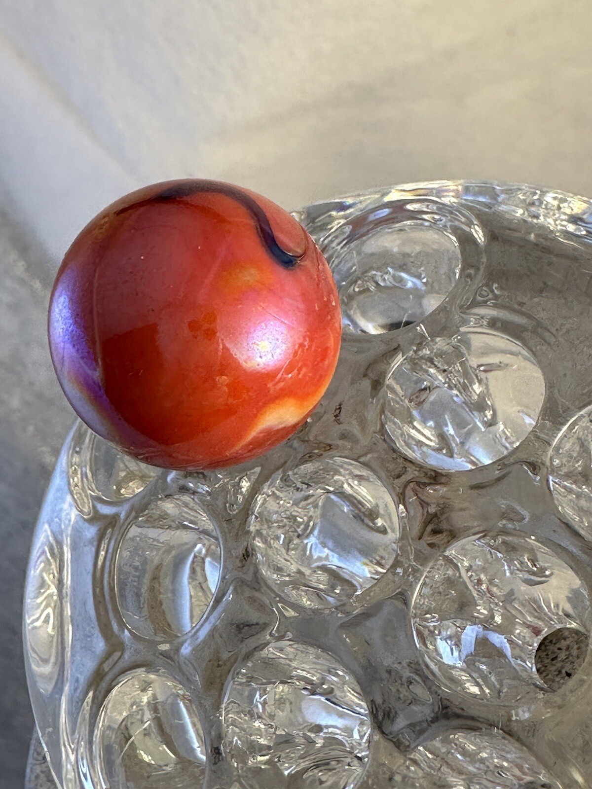 69/128 SHOOTER MARBLE SWIRLS OF RED, PURPLE & WHITE IRIDESCENT
