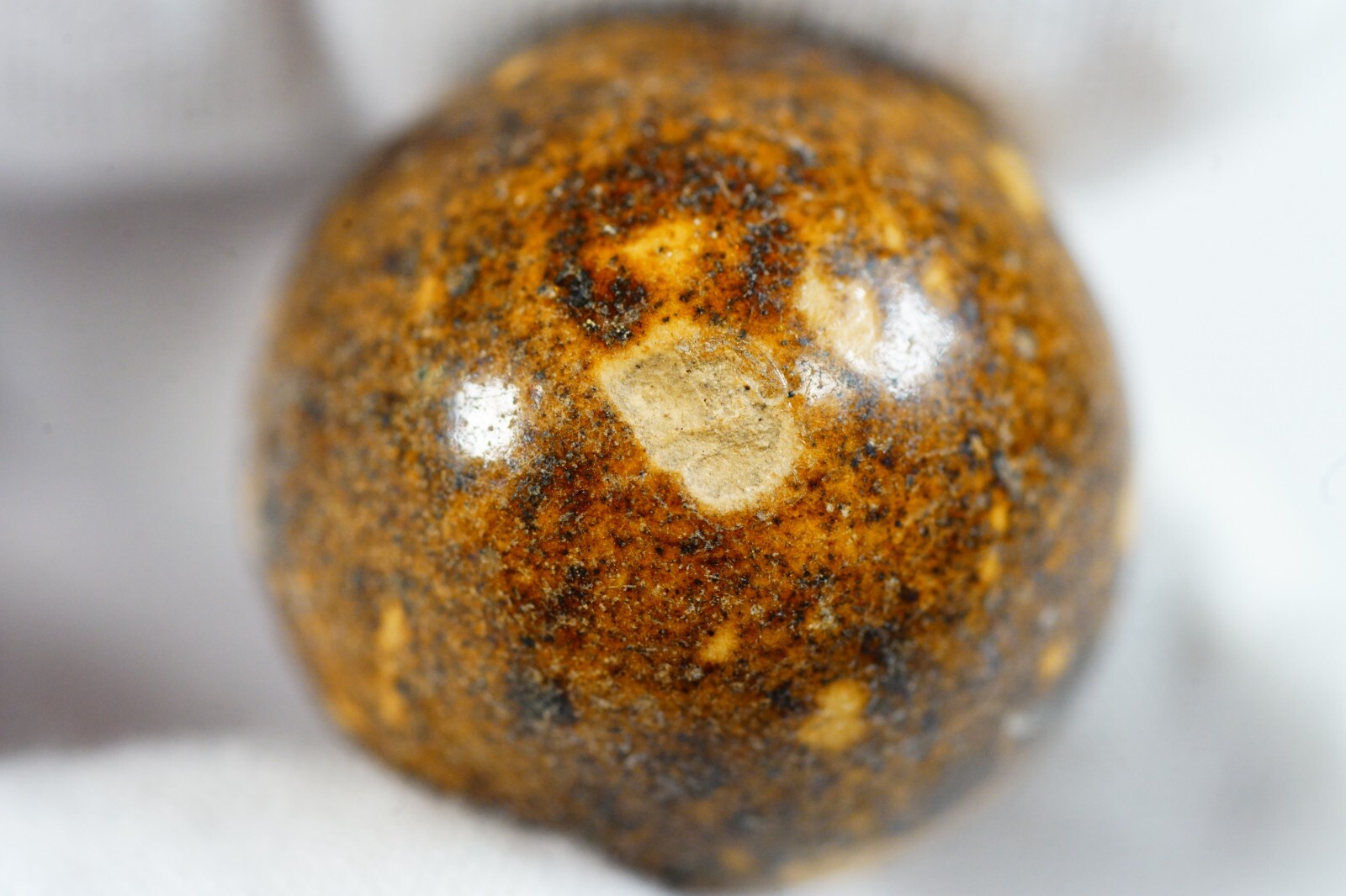 Antique Brown Crockery Stoneware Shooter Marble 1″
