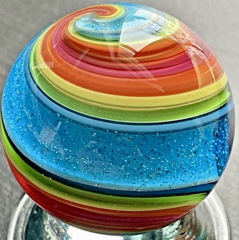 EDDIE SEESE MARBLE ART GLASS EXOTIC BLUE DICHROIC DOUBLE TWIST 1.50” FES 16