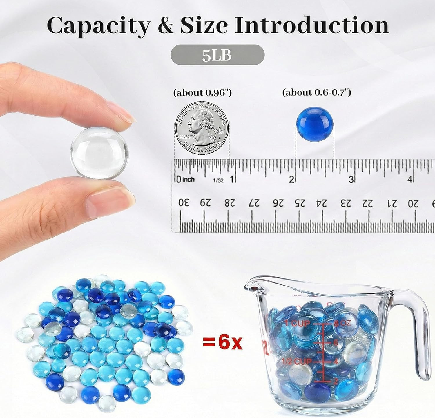 5 Lb Flat Glass Marbles, 500PCS Blue Mixed Color Flat Gems