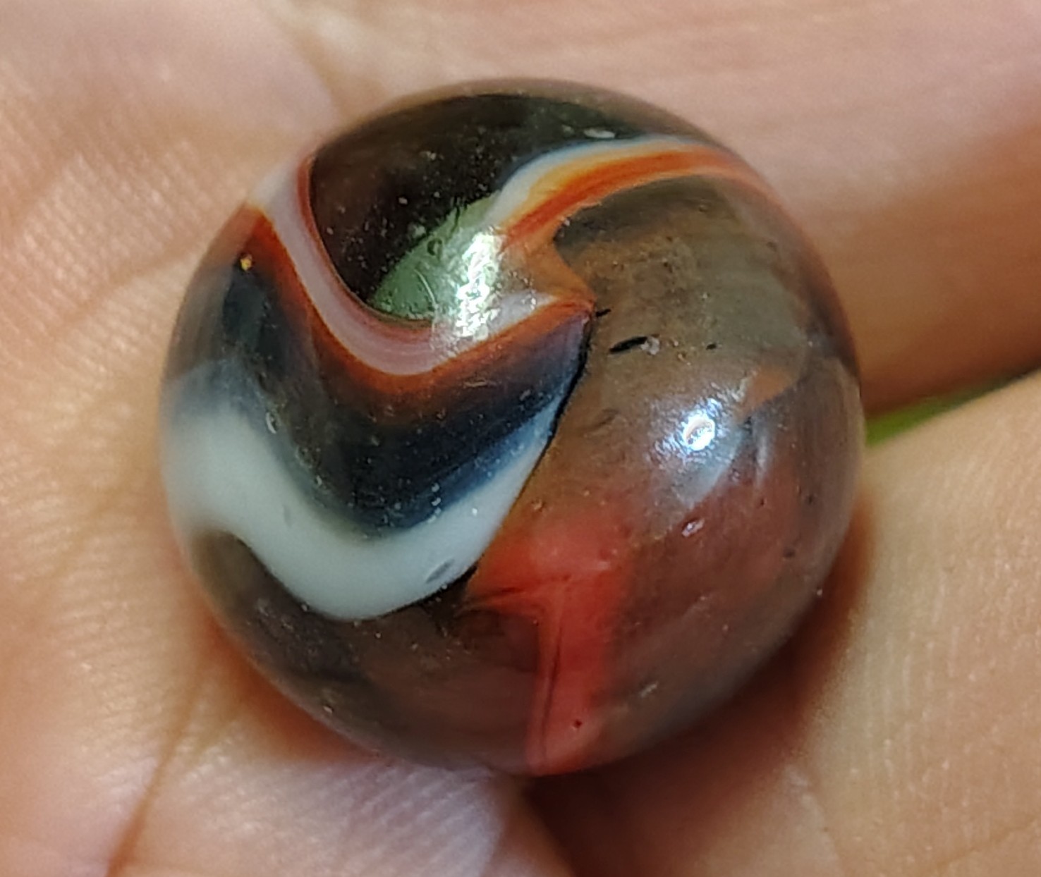 Vintage Peltier Glass Marble 0.62″ NLR Muddy Rainbow NM Condition