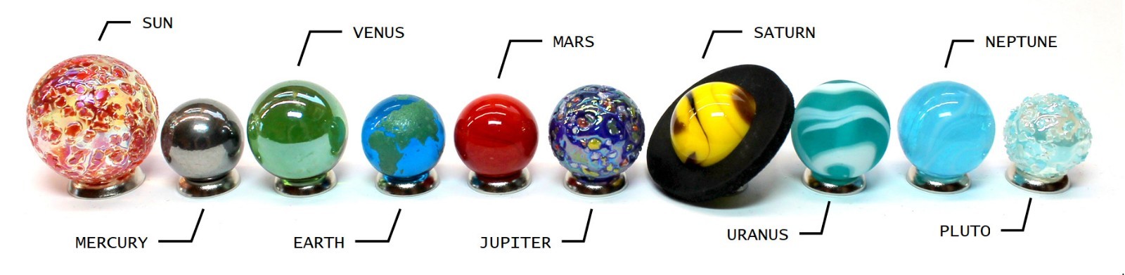 Collectors Mini Solar System Display Marbles Set – 14-22mm Globe Planet Glass