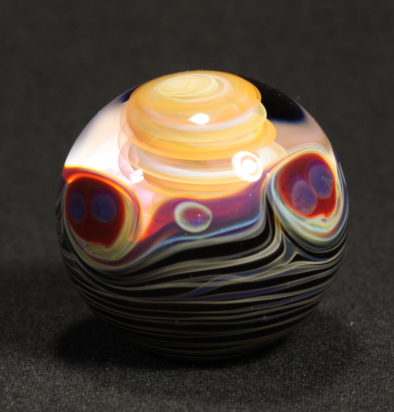 Juba Glass Handmade Marble 1.45″ Boro Lampwork Art 24K Gold and Silver Fume
